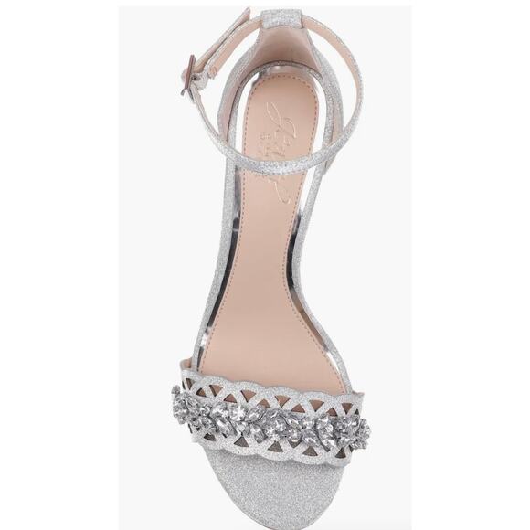 Jewel Badgley Mischka Kirsten Silver Glitter Laser Cut Heeled Sandal 9 New - Picture 5 of 13